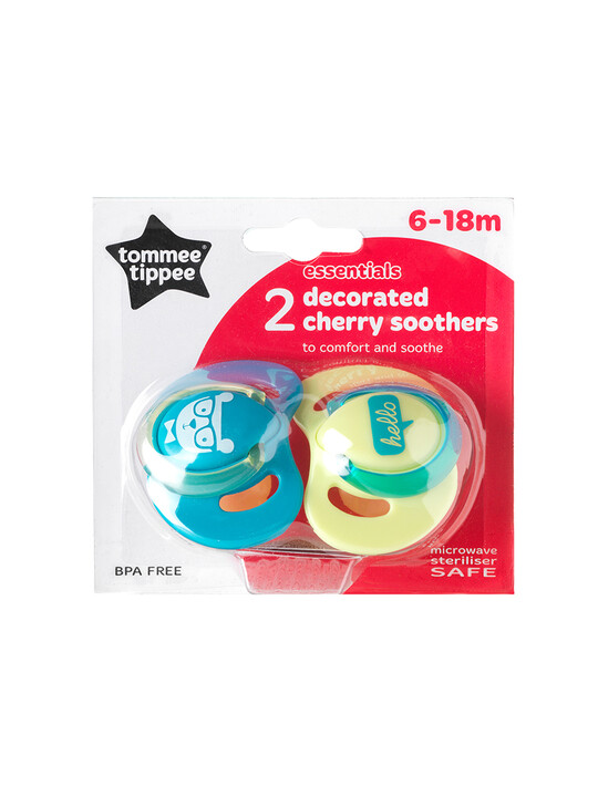 Tommee Tippee Essentials Decorated latex cherry Soothers x 2 (6-18m) (Blue) image number 3